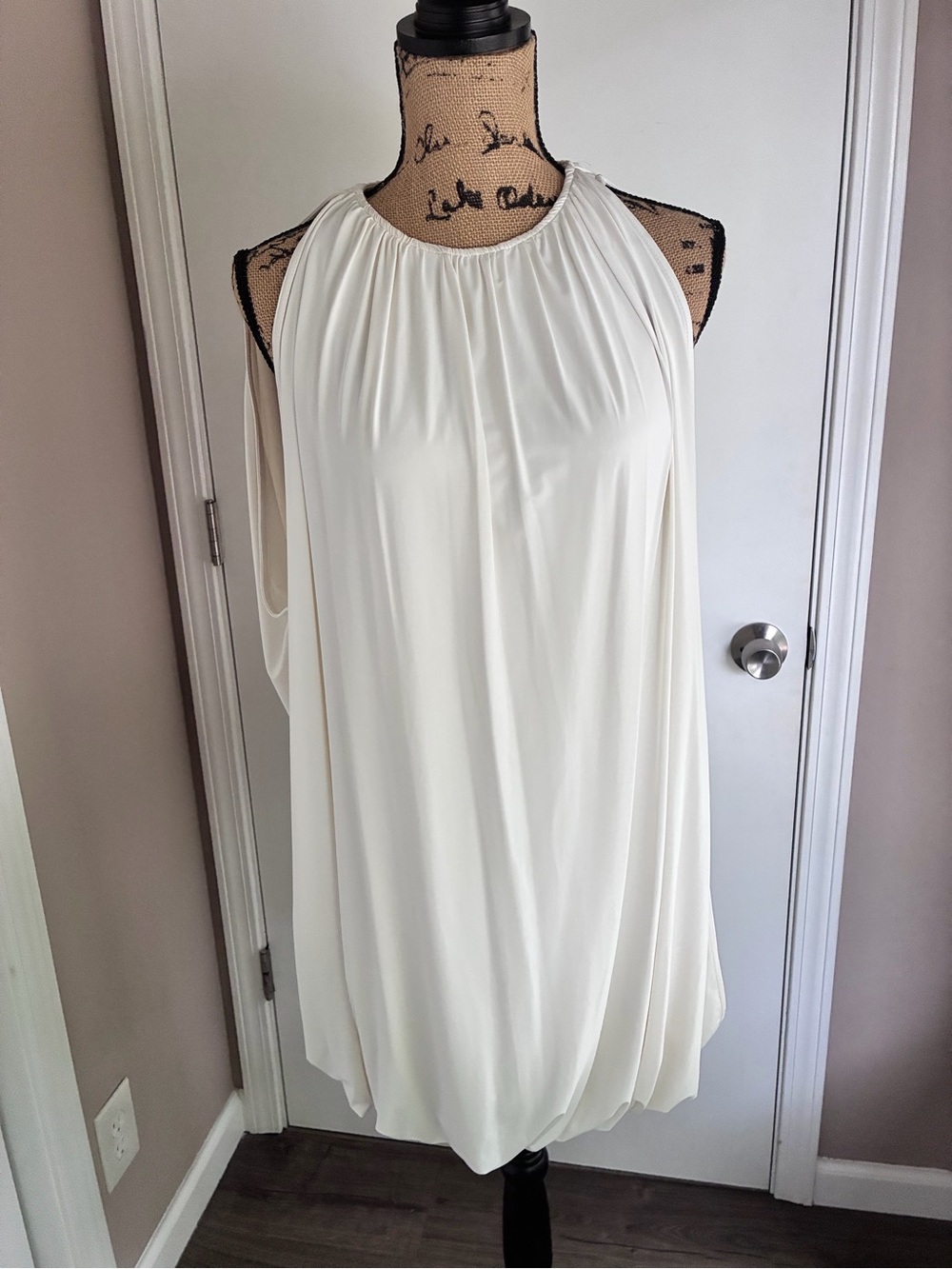 Zara Ivory Halter Bubble Hem Tank Dress
